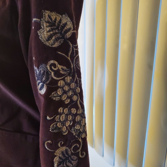 NWOT Brown Corduroy Jacket with Intricate Embroidery - Picture 2 of 5